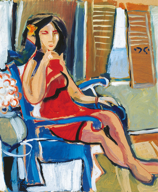 Seated Woman in Red | Mohammad Rawas